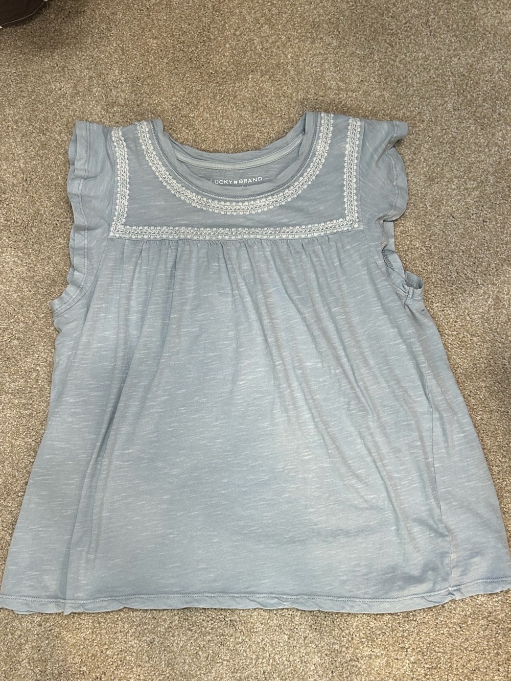 Lucky Brand Light Blue Flutter Sleeve Top Embroidery Medium